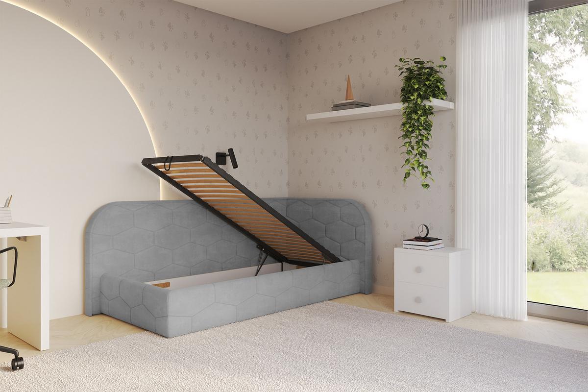 EINZELLBETT Jugendbett mit Bettkasten, Links - JAXY 100x200 Grau - Hellgrau, Holzwerkstoff/Textil (100/200cm) - ALTDECOR