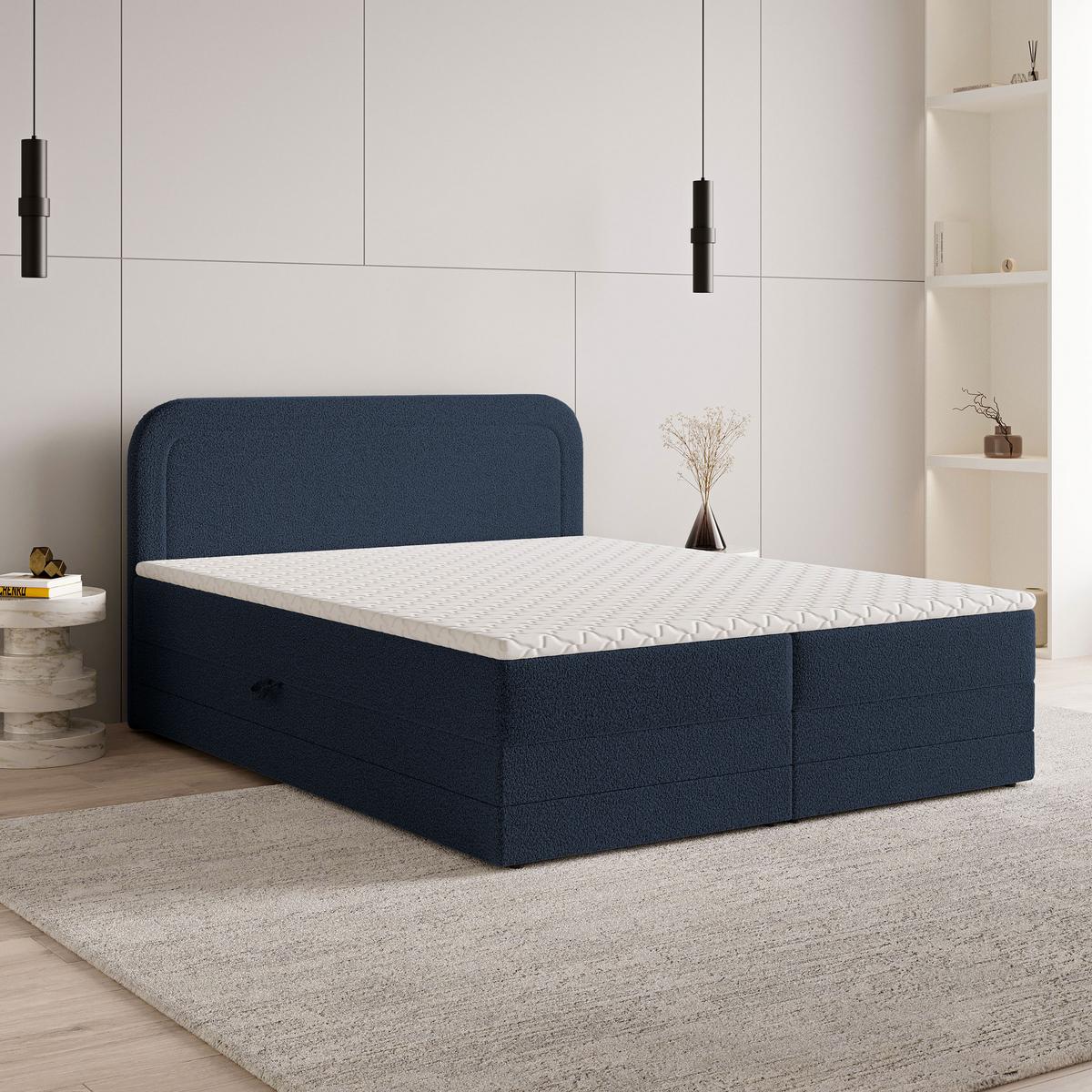 BOXBETT ARMEL 140x200 cm mit Matratze und Topper - Blau - Blau, Holz (140/200cm) - MASSENO