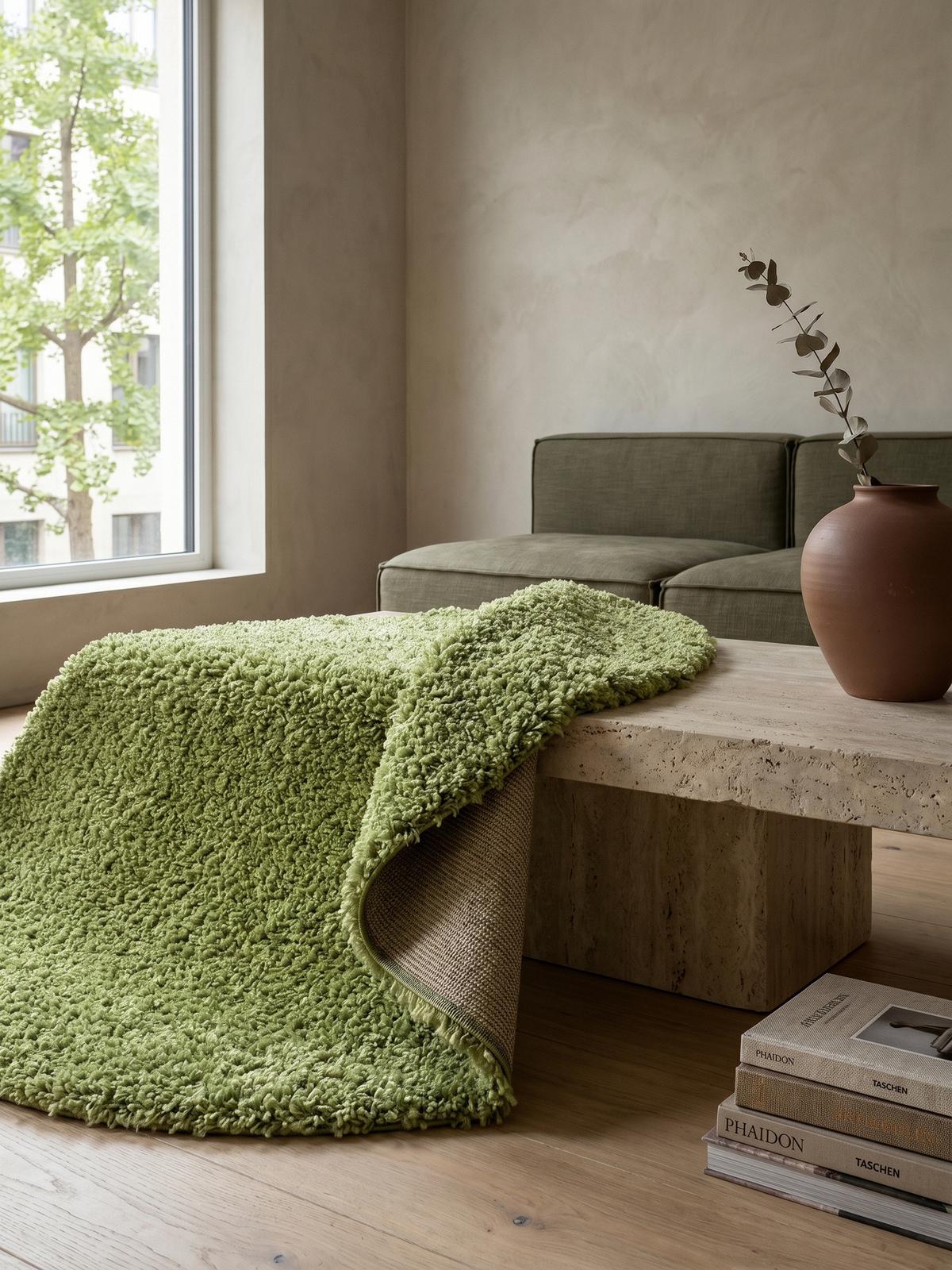 HOCHFLORTEPPICH RHEIN, einfarbig, aus Polypropylen, Grün, Ø 120 cm - Grün, Textil (120/120cm) - KADIMA DESIGN