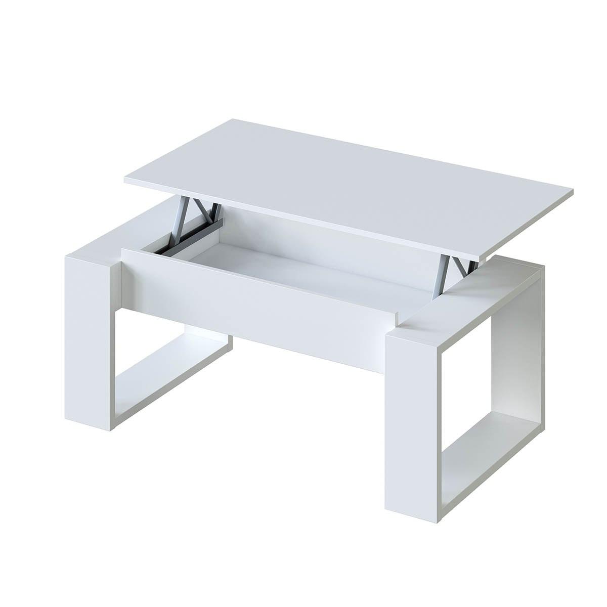 DESIGN Couchtisch mit hochklappbarer Tischplatte L102 cm - Ciara - Weiß, Holzwerkstoff (8.3/50/43cm) - Calicosy