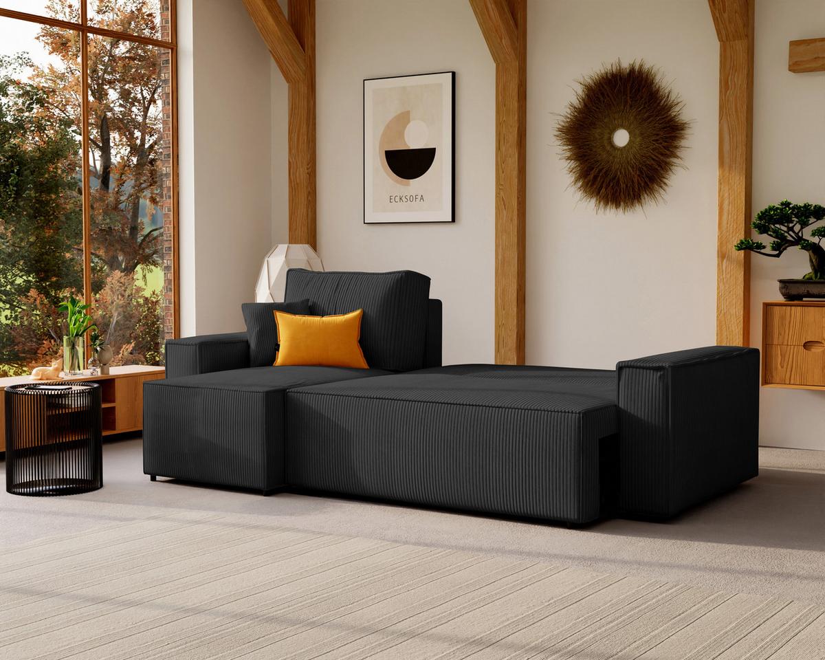 ECKSOFA Paris mit Schlaffunktion Cord - Schwarz, Textil (244/155cm) - Idohome