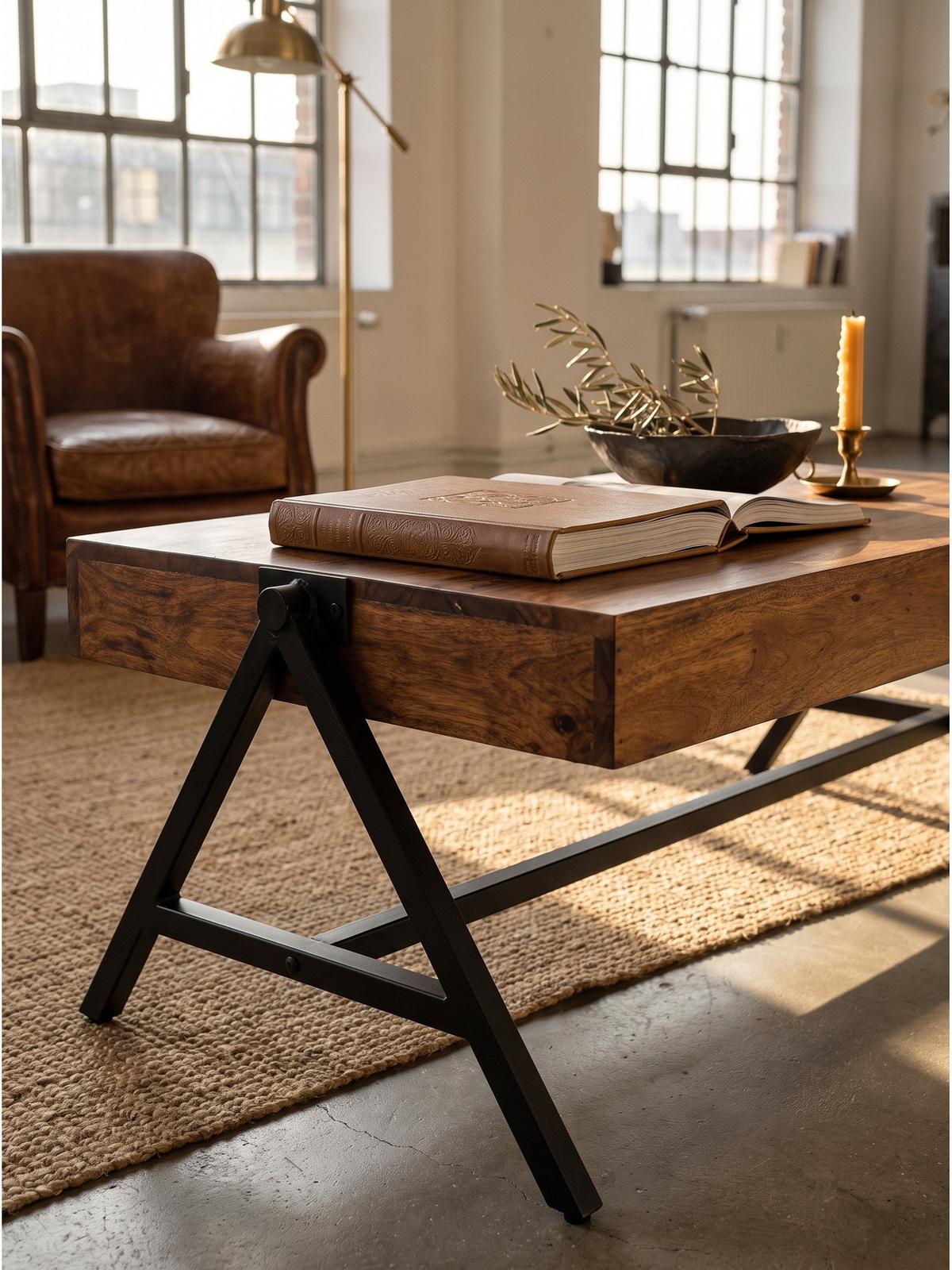 COUCHTISCH SENJA, Dunkles Massivholz, 120 x 60 x 40 cm - Schwarz/Braun, Holz/Metall (60/120/40cm) - KADIMA DESIGN