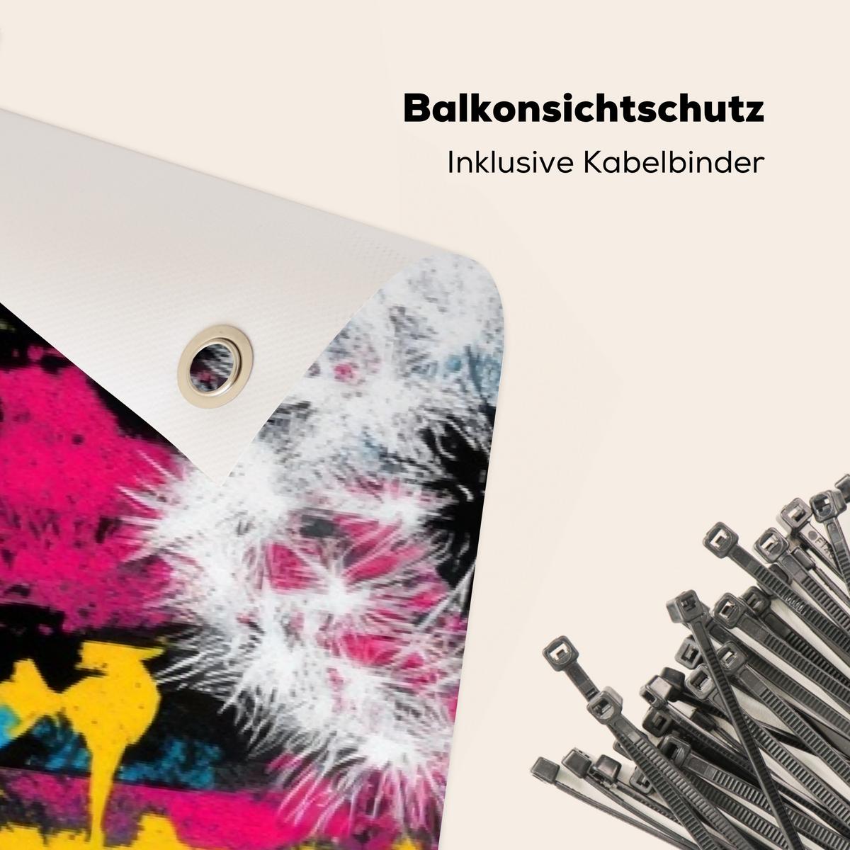 BALKON-SICHTSCHUTZ Straßenkunst - Bunt - Wand Windschutz 300x100 cm - Schwarz, Kunststoff (300/100cm) - MuchoWow
