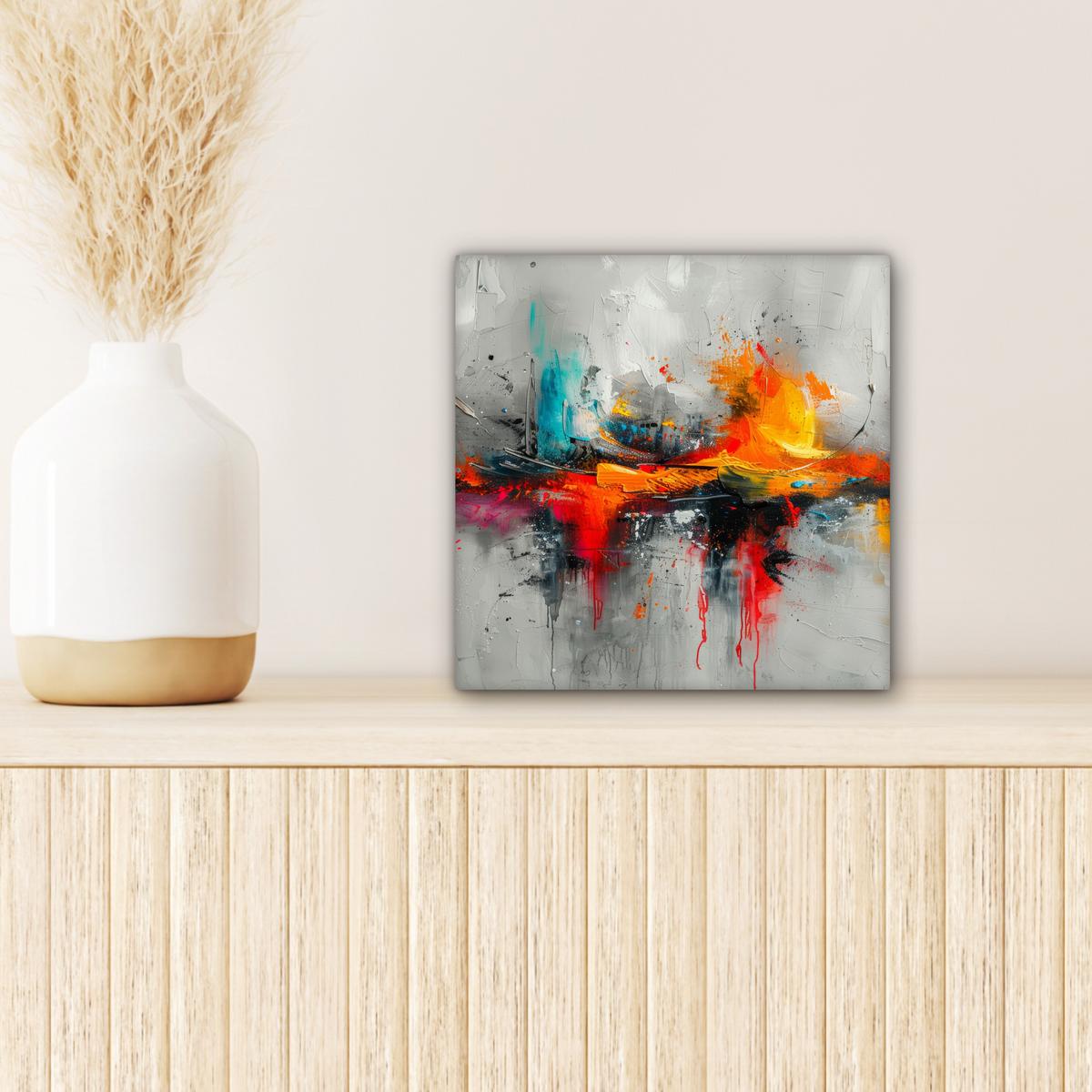 LEINWANDBILD Moderne Kunst - Orange - Grau - Abstrakt Deko Wohnzimmer 20x20 cm - Hellgrau, Textil (20/20cm) - MuchoWow