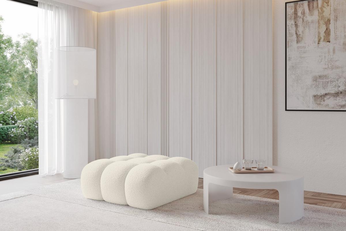 POUF OLEA-PUF 91x87x44 cm Beige Bouclé Modular Sitzhocker - Sandfarben/Beige, Holzwerkstoff/Kunststoff (91/44/87cm) - ALTDECOR