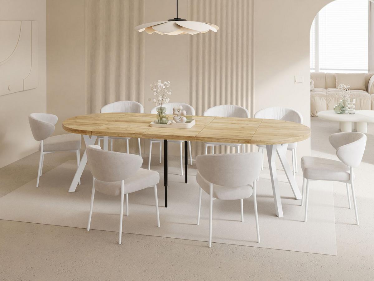 ESSTISCH Twixy XXL groß rund oval ausziehbar, Eiche Hell Braun 100-250/100/76 cm - Eiche Wotan/Weiß, Holz/Holzwerkstoff (100/250/76cm) - WFL GROUP