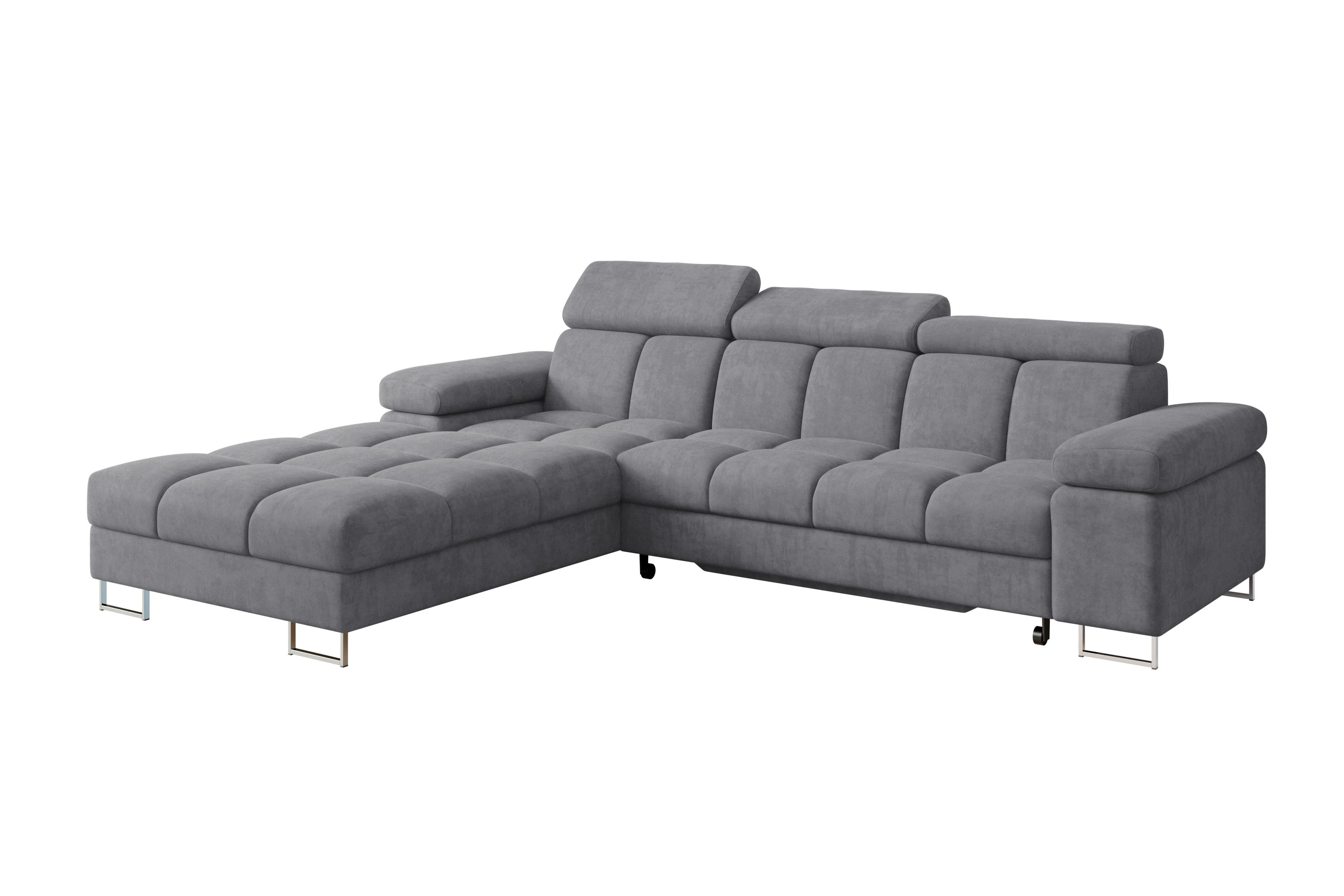 ECKSOFA mit Schlaffunktion Ottomane Links 271x203x79 Grau Velours - Grau, Holzwerkstoff/Textil (271/203cm) - ALTDECOR