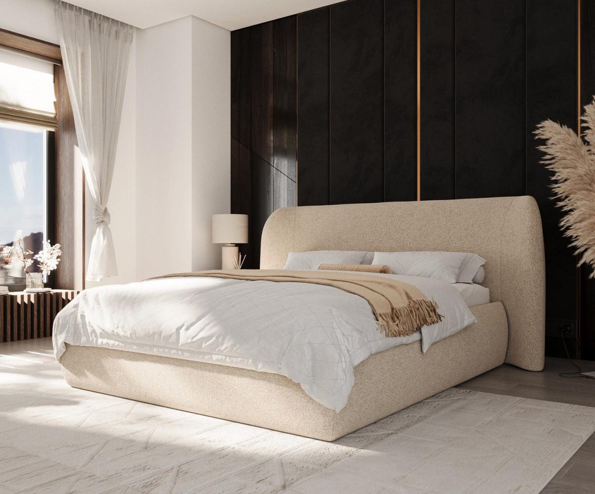 POLSTERBETT Bellano mit Stauraum 140/200 cm Hellbeige im Bubble Stoff - Sandfarben/Schwarz, Holz/Holzwerkstoff (140/200cm) - AltaBeds