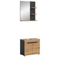 BADMÖBEL-SET Eiche, grau 2-teilig 63 cm, Komplettset mit Soft-Close - Schwarz/Eiche Artisan, Glas/Holzwerkstoff (63/193/34cm) - Inn.Furn