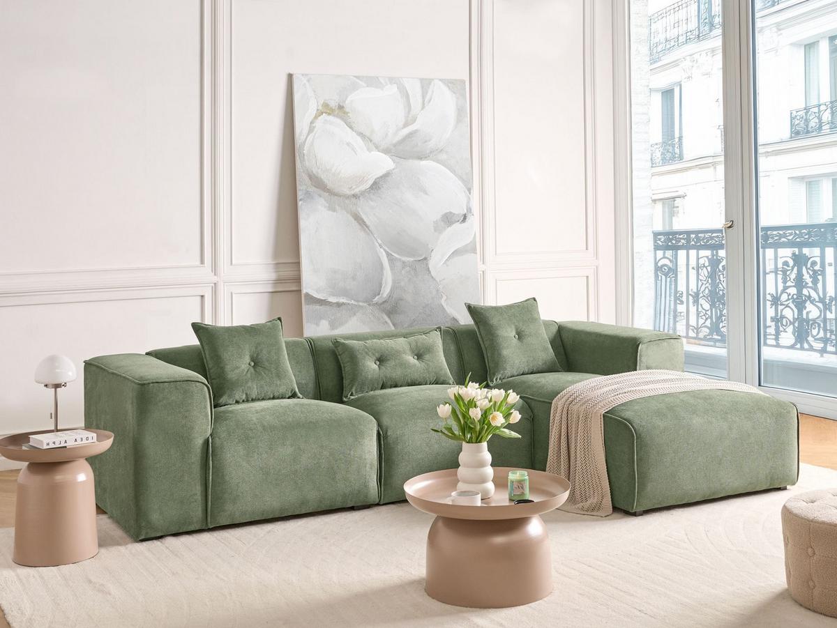 ECKSOFA 3-Sitzer Chenillegewebe Dunkelgrün linksseitig Dolva - Schwarz/Grün, Textil (294/170cm) - Beliani