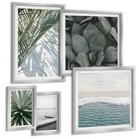 BILDER SET 5er Set - 50x50 cm & 20x30 cm & 40x60 cm Silberner Rahmen - Hängebrücke aus Palmenblättern - Silberfarben, Kunststoff (40/60cm) - TULUP