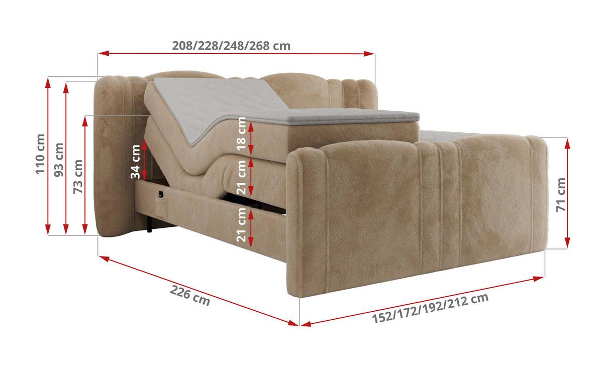 BOXBETT FORTINA 160/200 - Beige Plüsch - H3 - Beige, Holz/Textil (160/200cm) - MKS