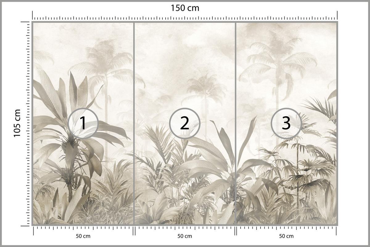 FOTOTAPETE für Wohnzimmer Vintage Tropischer Wald Palmen Blätter 150x105 - Beige/Grau, Papier (150/105cm) - Muralo