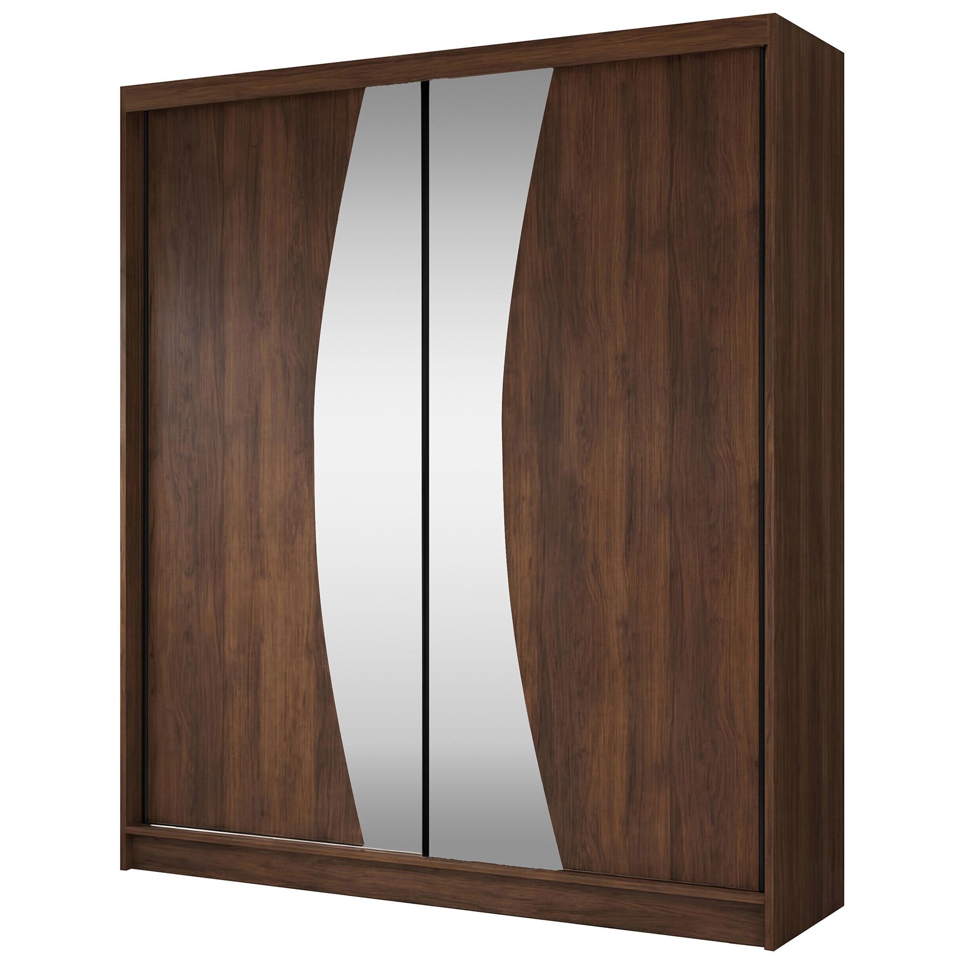 SCHWEBETÜRENSCHRANK Vox II mit Schubladen und Spiegel 200/216/61 Walnuss - Walnussfarben, Holzwerkstoff (200/216/61cm) - Beautysofa