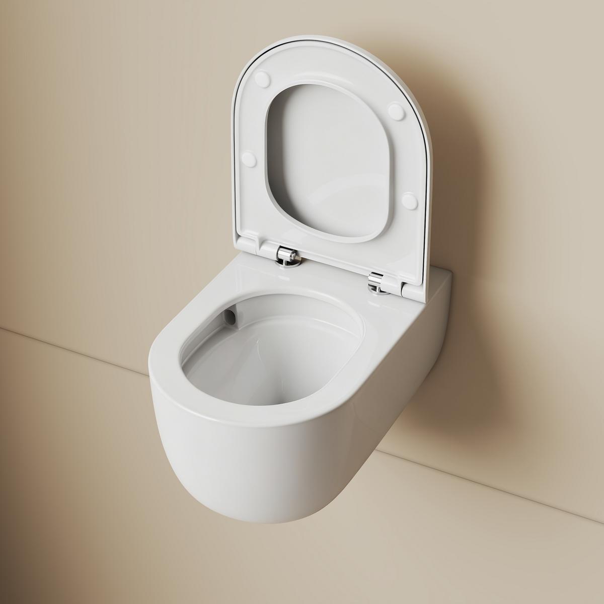 WAND-WC Set 55,5 x 36,5 cm inkl. WC-Sitz mit Absenkautomatik weiß glänzend - Weiß, Keramik (36.5/36/55.5cm) - EMKE