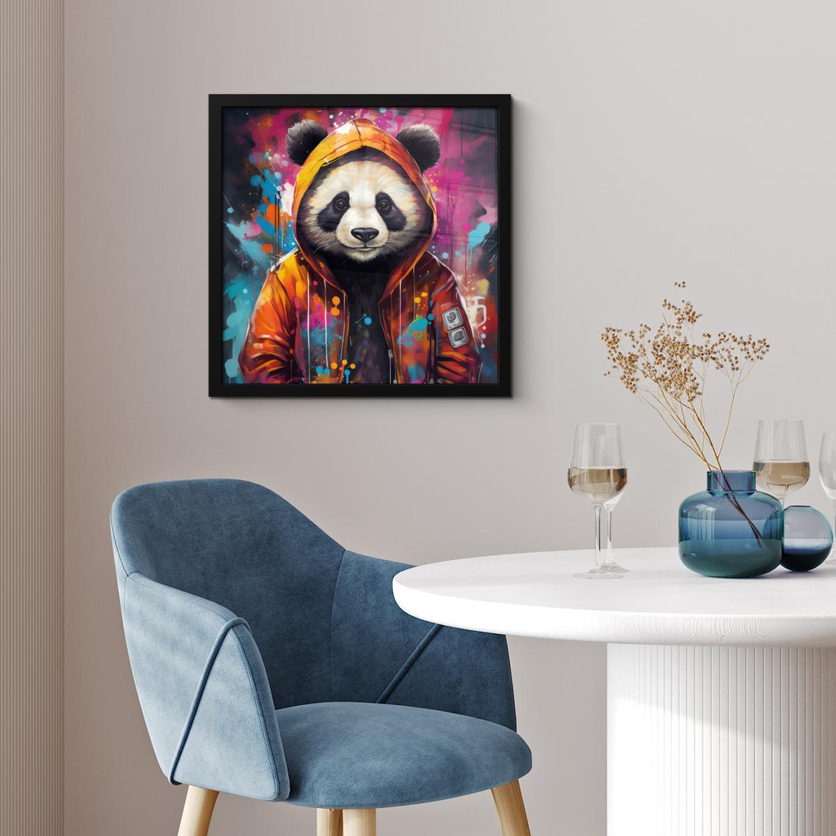POSTER MIT RAHMENGERAHMTES BILD Panda - Jacke - Graffiti - Orange 40x40 cm - Orange, Papier (40/40cm) - MuchoWow