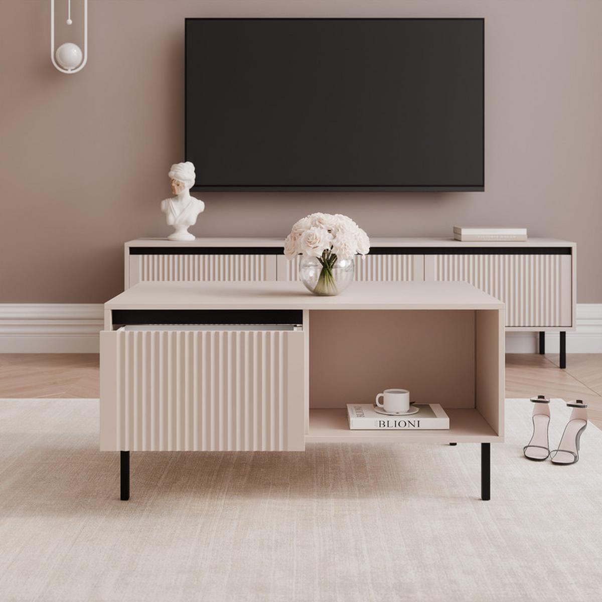 COUCHTISCH LIRA 100/60/50 cm Rechteckig, Sandbeige - Beige/Schwarz, Holzwerkstoff/Metall (60/100/50cm) - Idohome