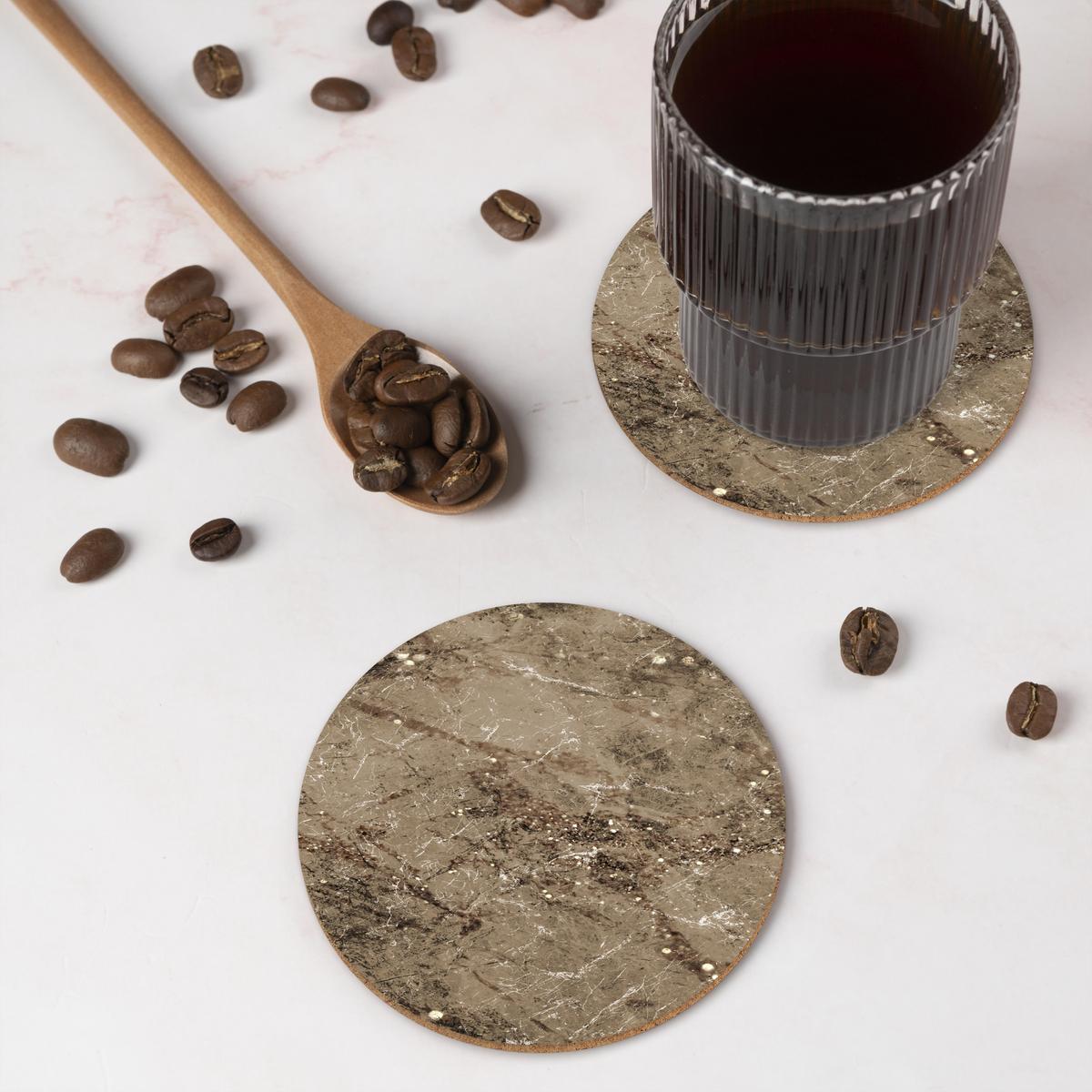 GLASUNTERSETZER Marmor - Braun - Glitter Telleruntersetzer 10x10 cm - Braun, Naturmaterialien (10/0.2cm) - MuchoWow