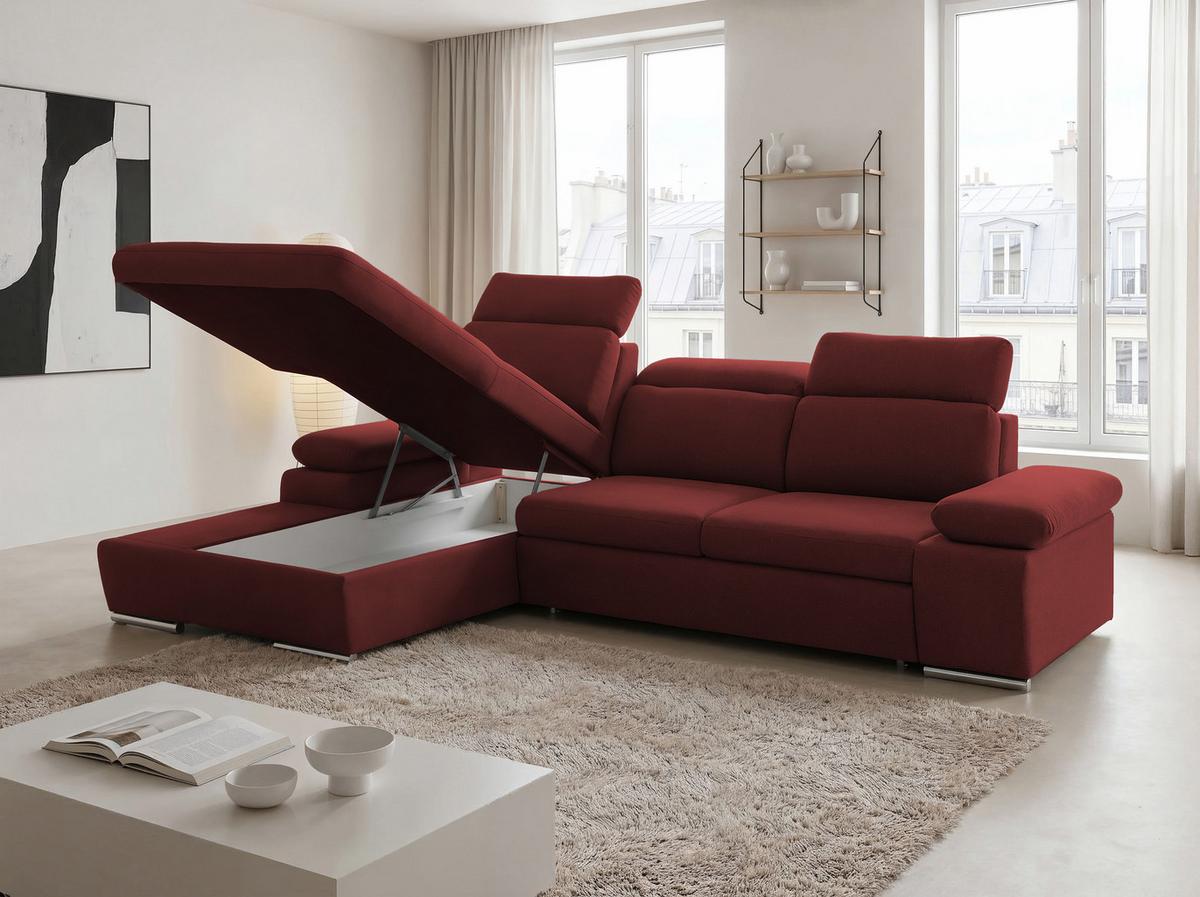 ECKSOFA PABLO mit Schlaffunktion und Bettkasten Rot - Rot, Holzwerkstoff/Kunststoff (250/90cm) - Idohome