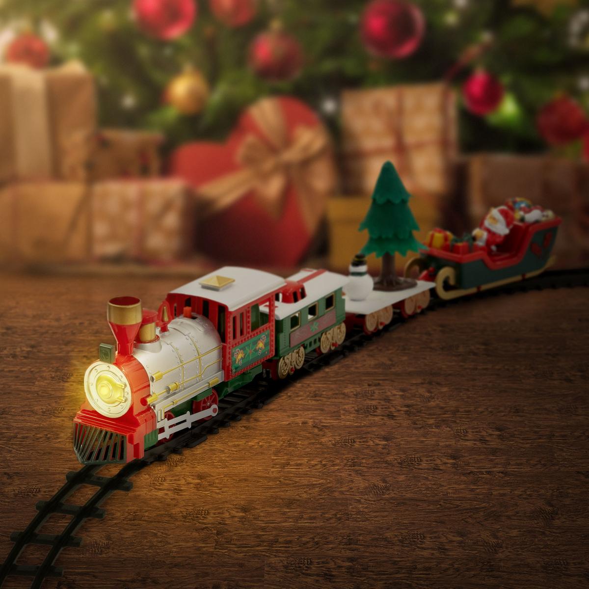 WEIHNACHTSZUG Set mit Licht & Sound Ø87,5 cm Weihnachtsdeko batteriebetrieben - Multicolor, Kunststoff (87.5/24/87.5cm) - ECD-Germany