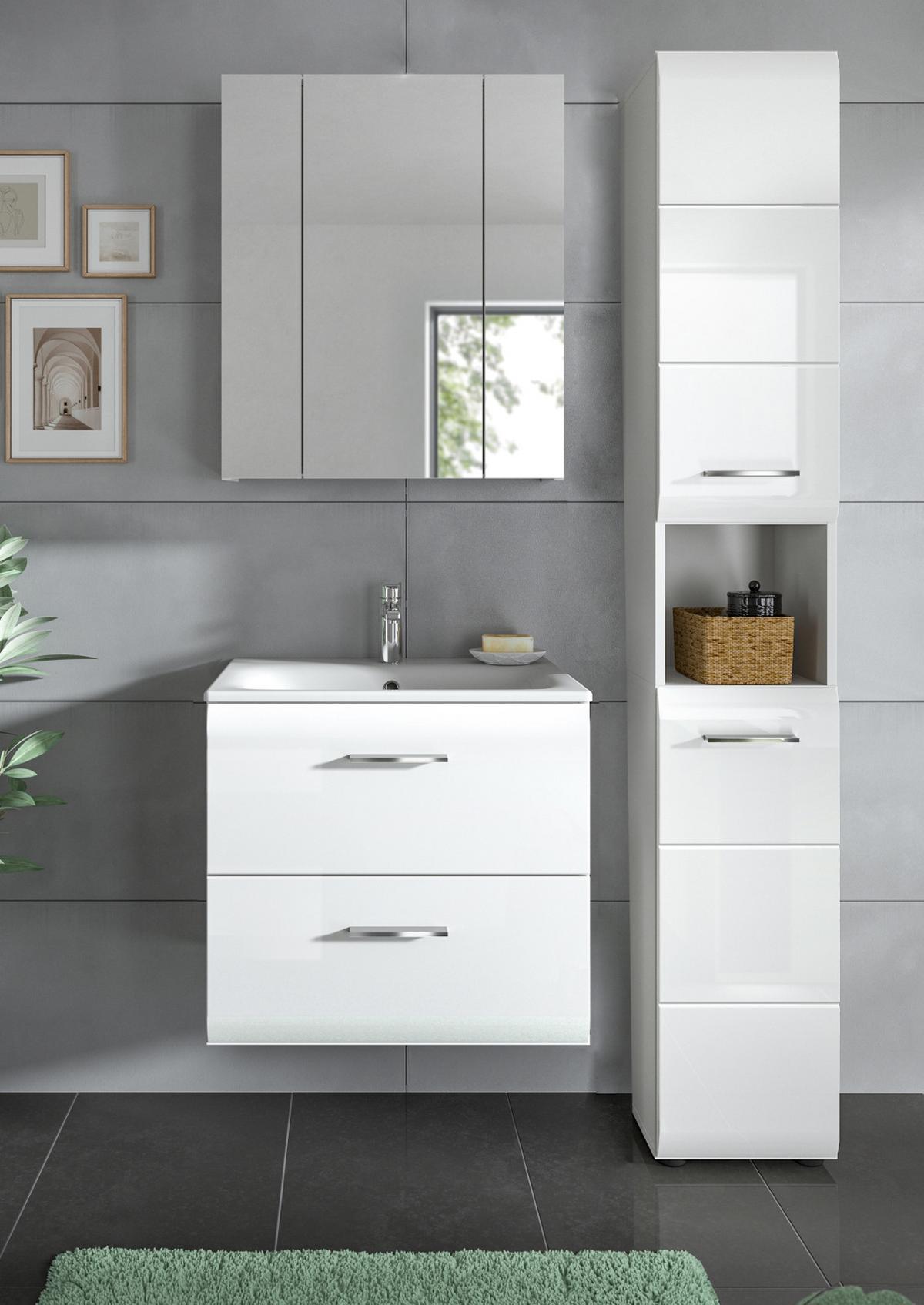 WASCHBECKENUNTERSCHRANK inklusive Waschbecken weiß Hochglanz, Waschtisch hängend - Weiß Hochglanz, Keramik/Holzwerkstoff (60/55/46cm) - Inn.Furn