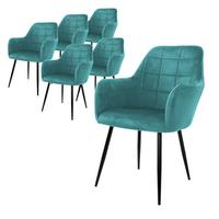 ESSZIMMERSTUHL 6er Set Petrol Samt - Türkis/Schwarz, Textil/Metall (60/84/58cm) - ML-DESIGN