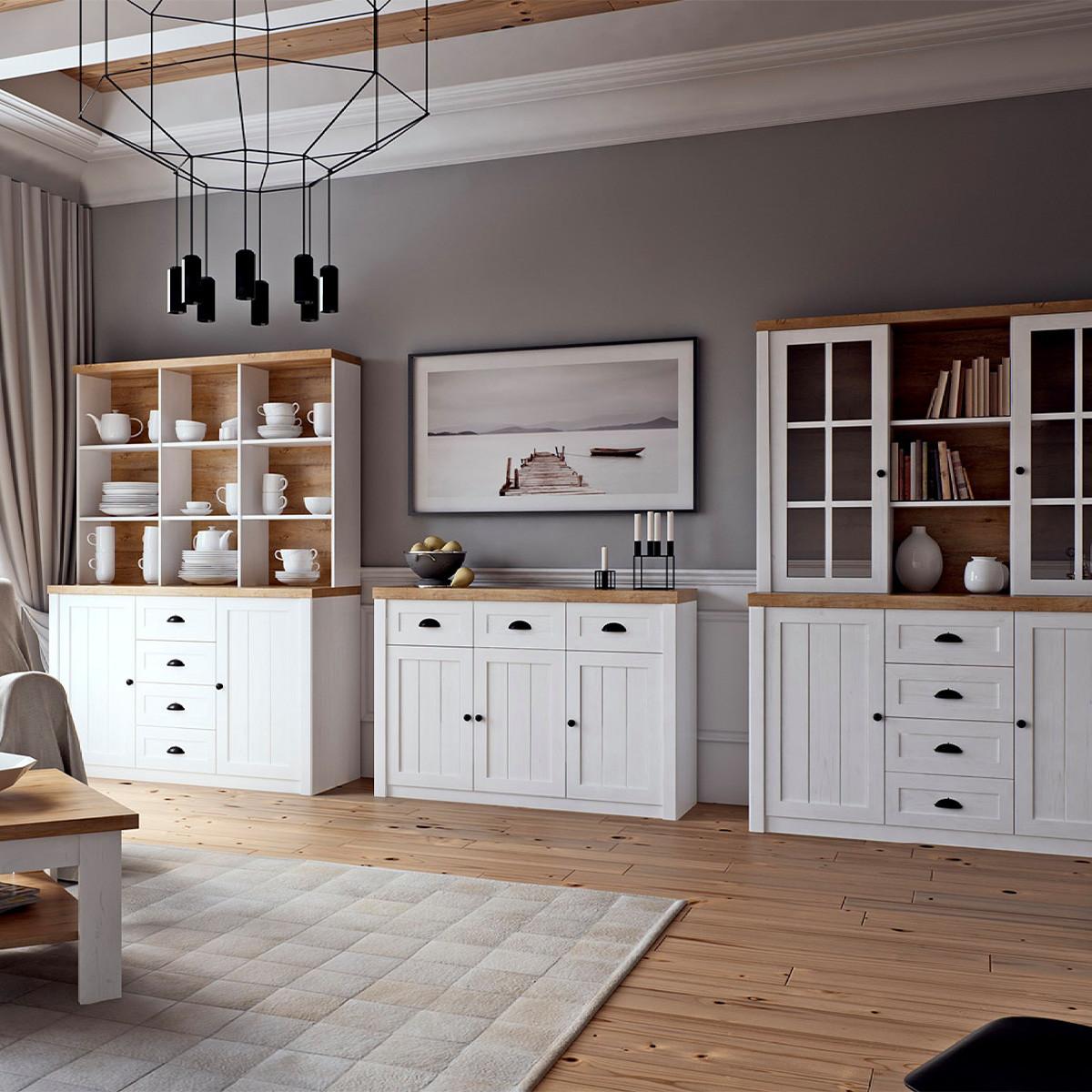 SIDEBOARD Léandre Weiß und Holz - Weiß, Holzwerkstoff (130.2/87.3/43.3cm) - Petits-meubles