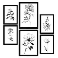POSTER Set Mit 6 Üppige Blumen Blumenmotiven In Klassischem Schwarz Und Weiß A3 & A4 Rahmenlos - Klar, Papier (29/3cm) - Nacnic