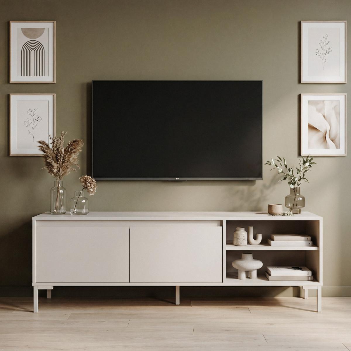 TV-MÖBEL 2 Türen, 2 Nischen, Farbe Kaschmir 150/40/49 cm - Beige, Holzwerkstoff (40/49/150cm) - Calicosy