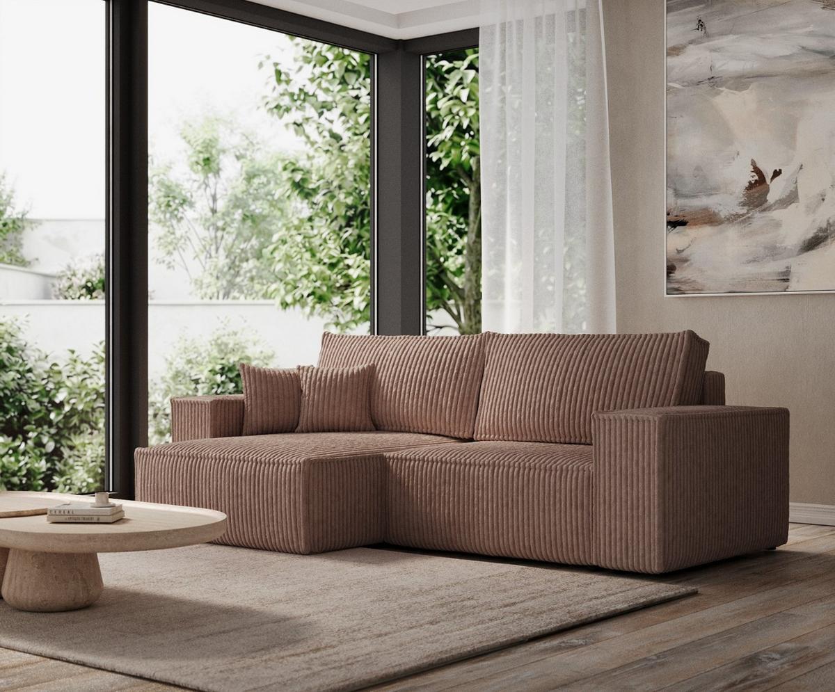 ECKSOFA CAVO mit Schlaffunktion Beige im Tilia Stoff - Beige/Schwarz, Holz/Holzwerkstoff (255/148cm) - AltaBeds