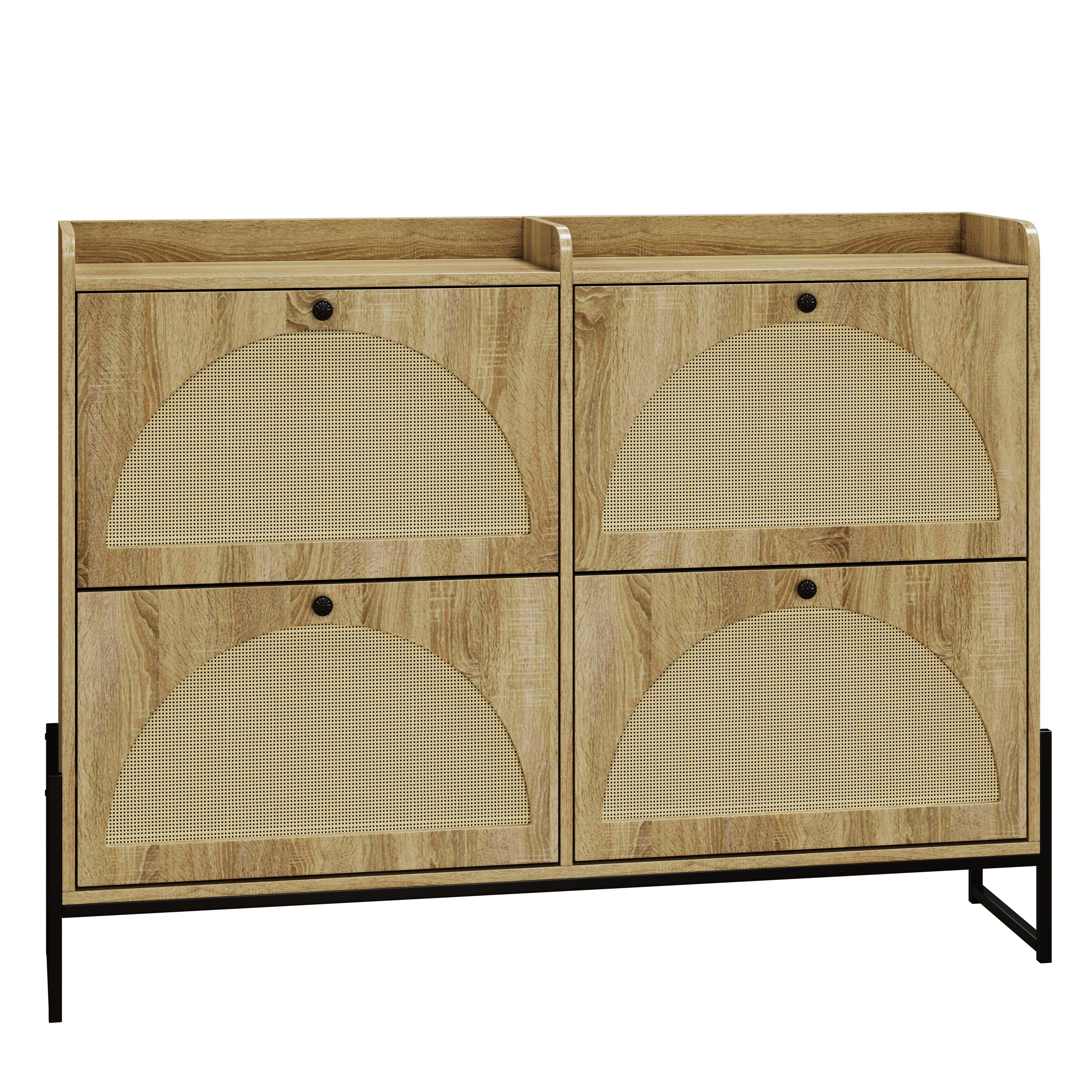 SCHUHSCHRANK mit 4 Klapptüren, Holz, Beige - Naturfarben, Textil (118/91.5/25cm) - Urban Meuble
