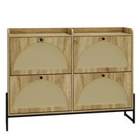 SCHUHSCHRANK mit 4 Klapptüren, Holz, Beige - Naturfarben, Textil (118/91.5/25cm) - Urban Meuble
