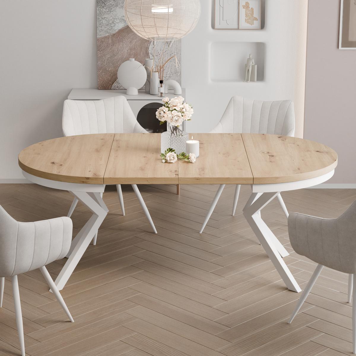 AUSZIEHTISCH MILTON 90-166/76 cm mit Metallgestell und Zarge, Weiß / Artisan-Eiche - Eiche Artisan/Weiß, Holzwerkstoff/Metall (90/90/76cm) - Idohome