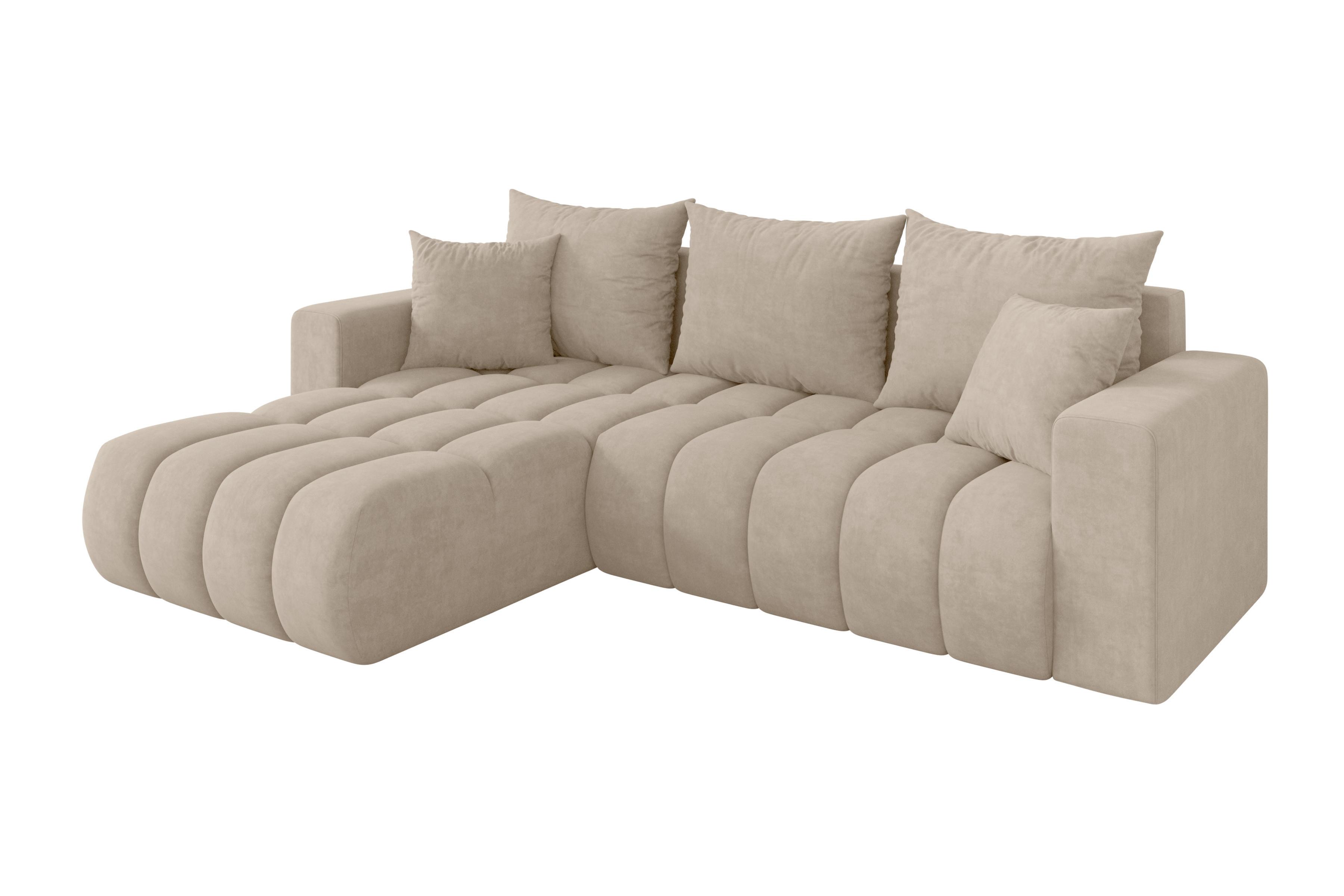 ECKSOFA mit Schlaffunktion Ottomane Links MILA-L-v1 277x195x86 Beige Velours - Schwarz/Sahara, Holzwerkstoff/Kunststoff (277/194cm) - ALTDECOR