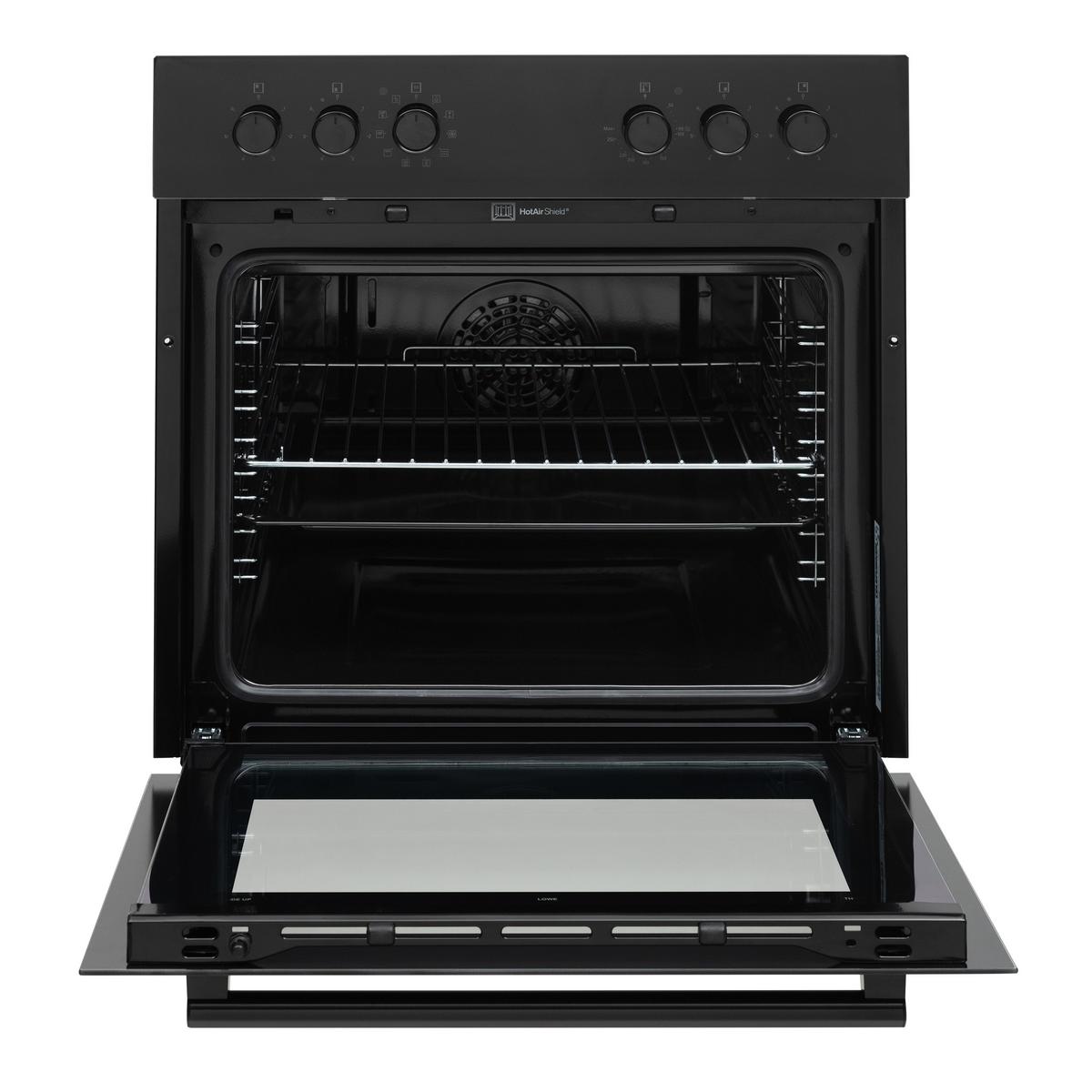 HERDSET, Backofen mit Grill und Umluft, Rahmenloses Glaskeramik-Kochfeld mit 4 Zonen, Hot Air Shield, 65 Liter, 60 cm, Edelstahl - Schwarz, Keramik/Metall (59.5/59.5/57cm) - Telefunken