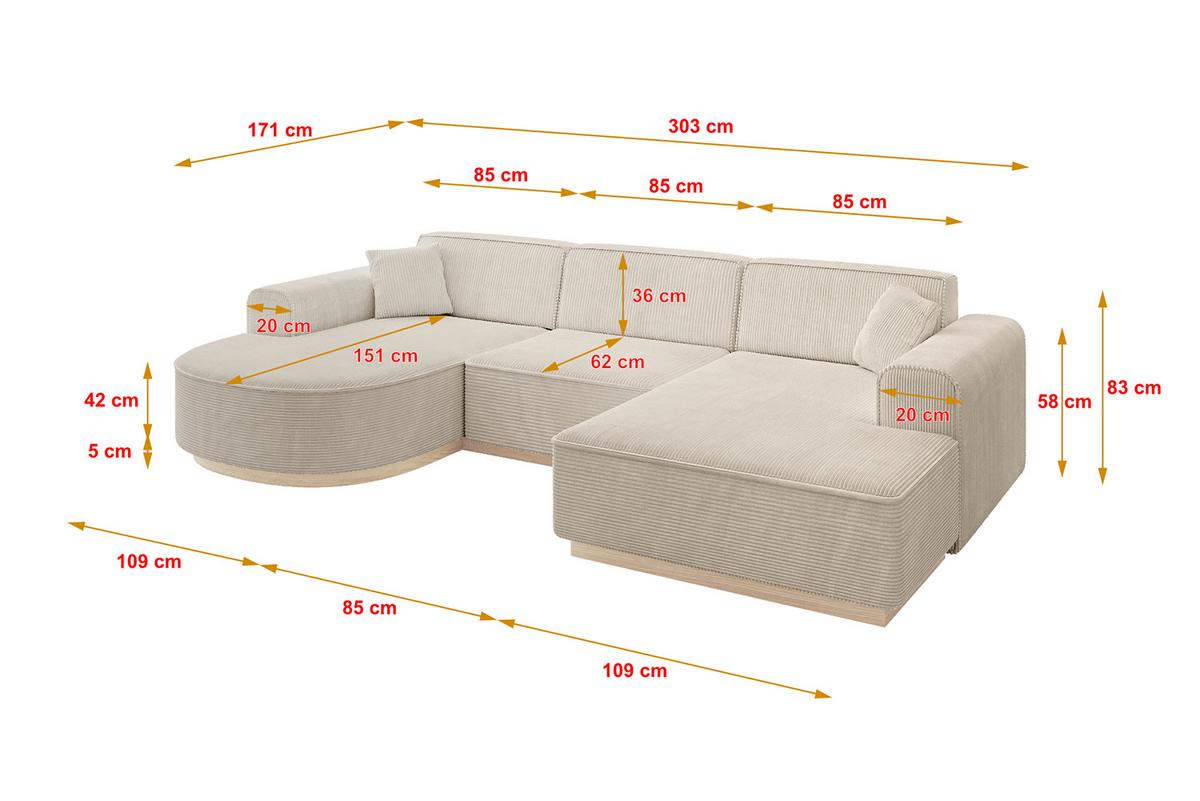 WOHNLANDSCHAFT ARRIO-U1 303x171x83 cm Beige - Beige, Holzwerkstoff/Textil (303/83/171cm) - ALTDECOR
