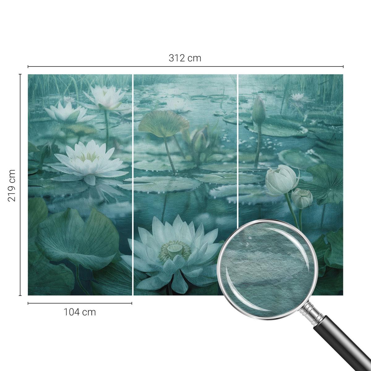 FOTOTAPETE 312x219 cm - Wasserblumen - Schwarz, Textil (312/219cm) - Wallfluent