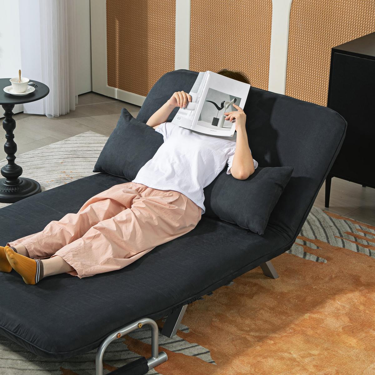 2-SITZER Sofa mit Schlaffunktion, Schlafsofa mit Verstellbarer Rückenlehne - Silberfarben/Schwarz, Textil/Metall (80/78/111cm) - HOMCOM
