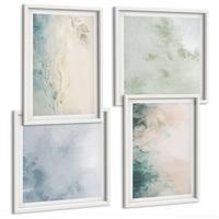 BILDER SET 4er Set - 50x50 cm & 40x60 cm Weißer Rahmen - Aquarell-Leinwandstil - Weiß, Kunststoff (50/50cm) - TULUP