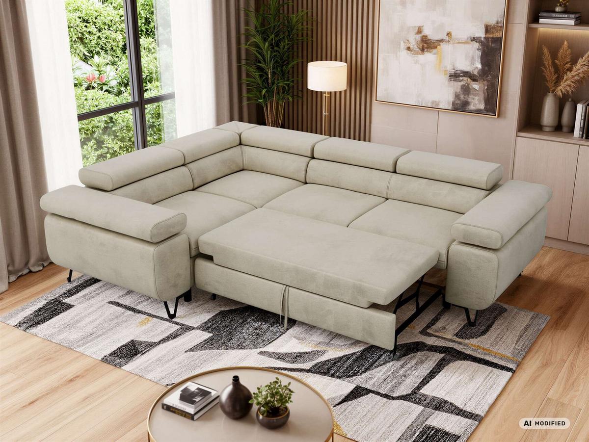 ECKSOFA FALCO L - Beige Velvet - Links Seite - Beige/Schwarz, Textil/Metall (197/268cm) - MKS