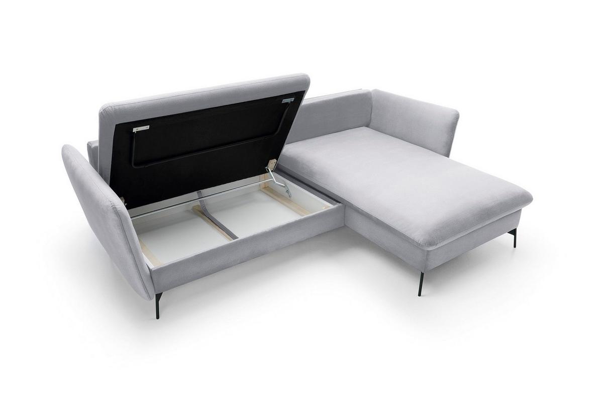 ECKSOFA FERRO Grau Velours-Stoff mit Schlaffunktion - Grau, Holz (258/167cm) - MASSENO