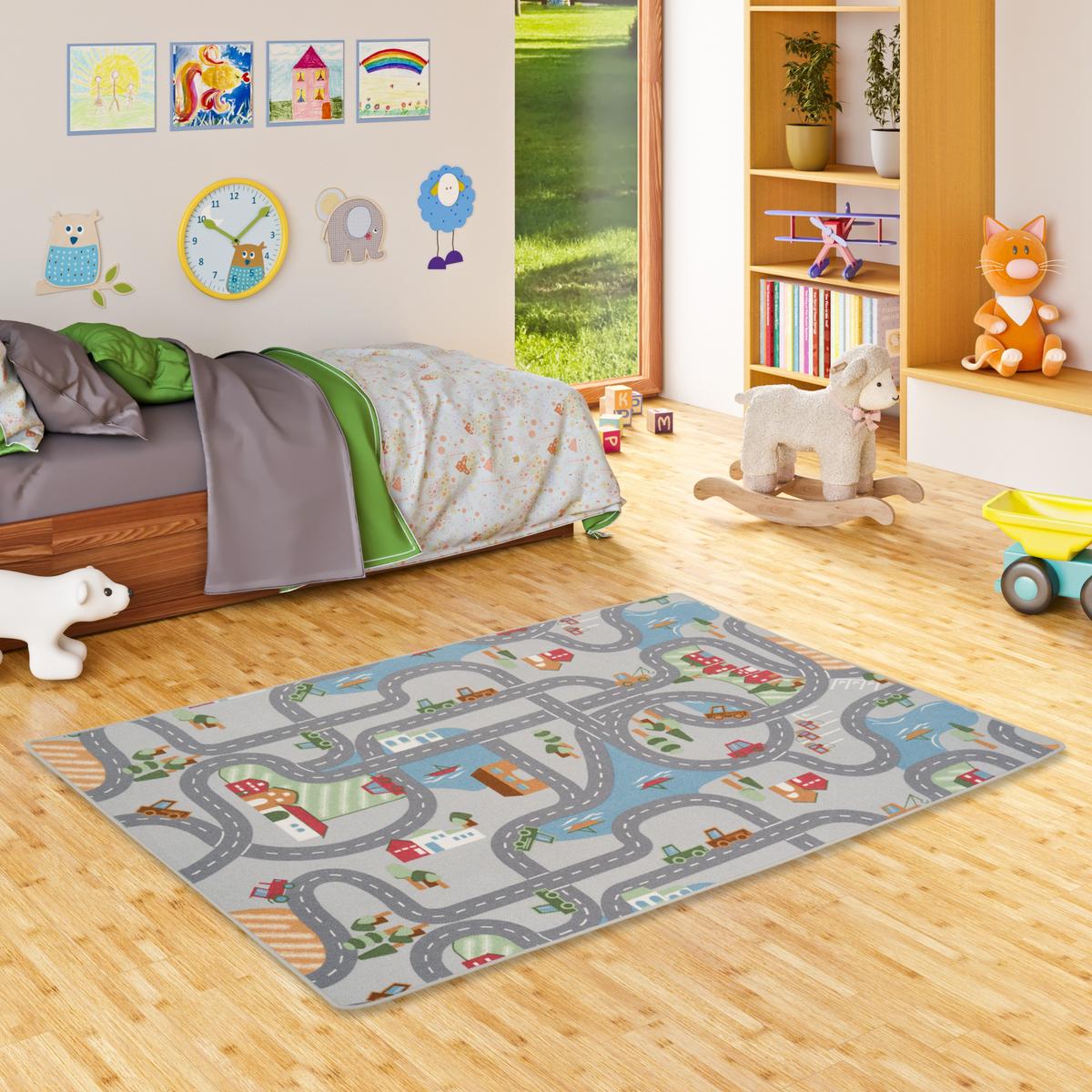 KINDER SPIEL STRASSENTEPPICH - Grau, Textil (160/160cm) - Snapstyle
