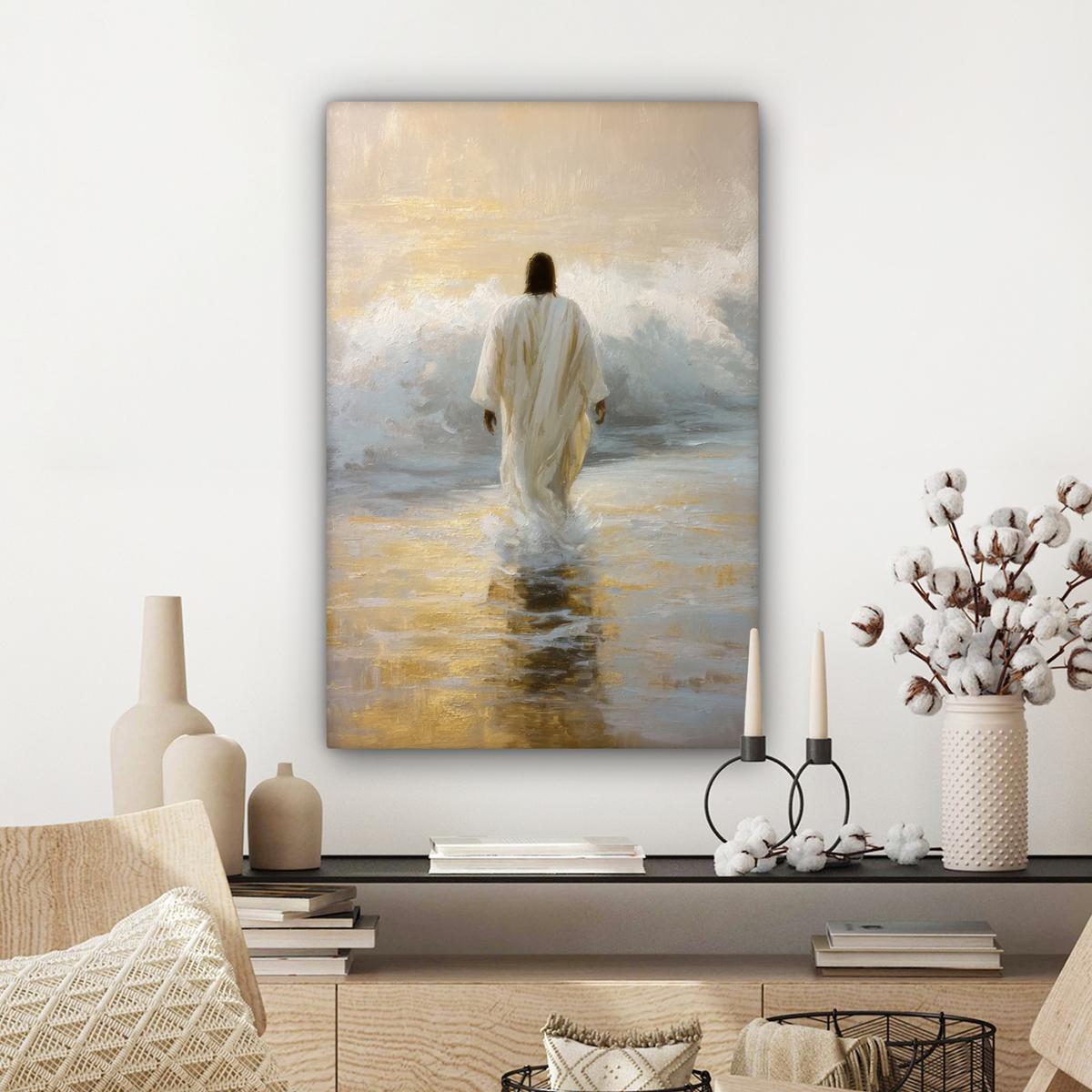 LEINWANDBILD Gemälde - Welle - Jesus - Abstrakt Wanddeko 40x60 cm - Goldfarben, Textil (40/60cm) - MuchoWow