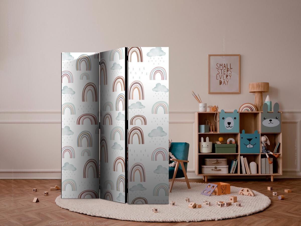 PARAVENT Einseitig Bedruckter 3-tlg 135x172 cm Regenbogen Wolken - Multicolor, Holz/Textil (135/172/3cm) - Muralo