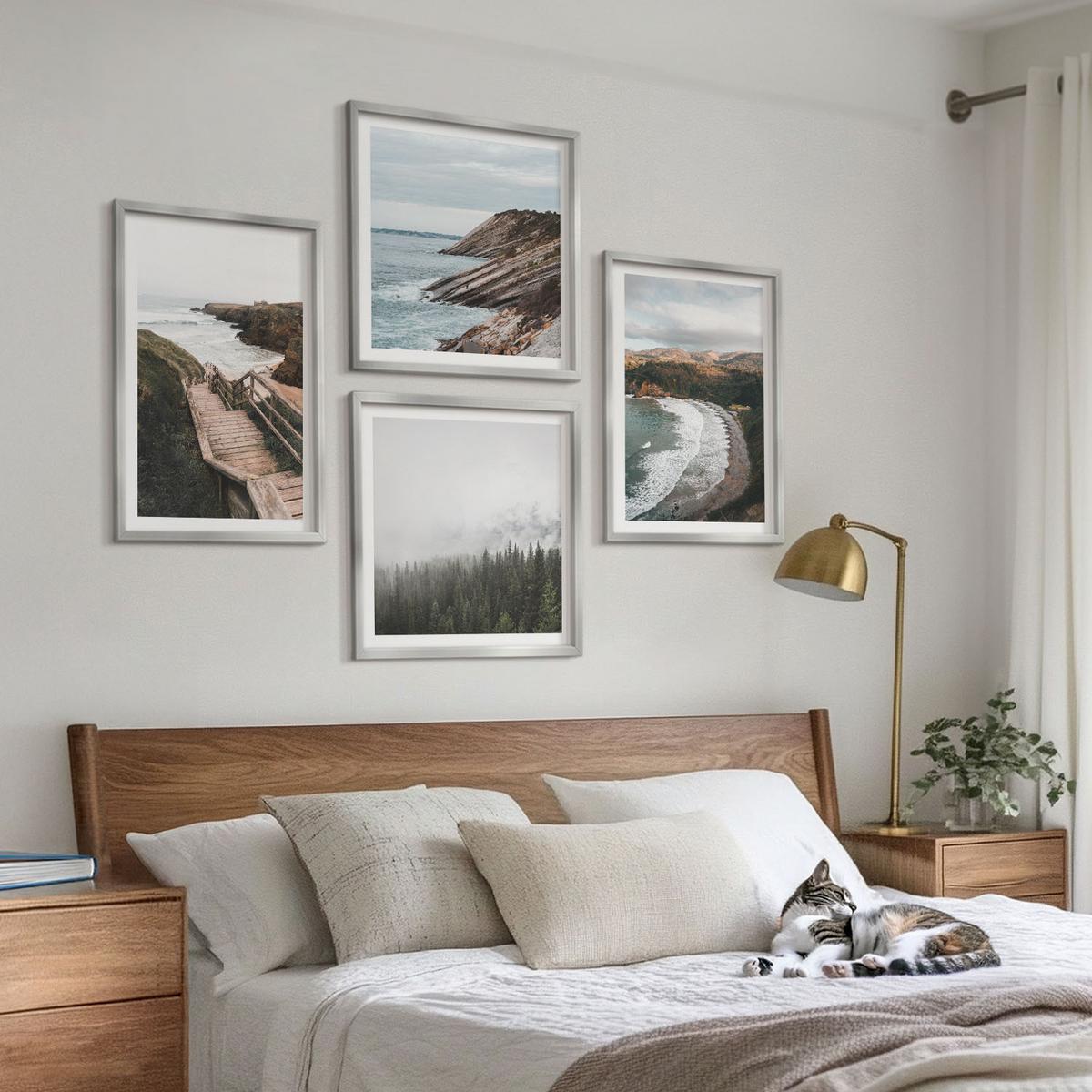 BILDER SET 4er Set - 50x50 cm & 40x60 cm Silberner Rahmen - Klippenblicke, Strandlandschaften - Silberfarben, Kunststoff (50/50cm) - TULUP
