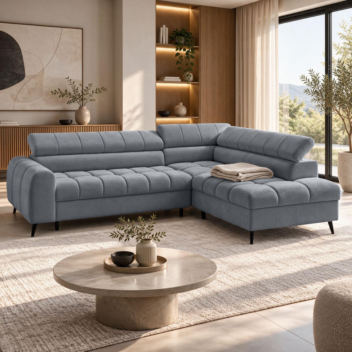ECKSCHLAFSOFA Vinni Grau, Chenille-Stoff, rechts - Grau, Textil (265/205cm) - Beautysofa