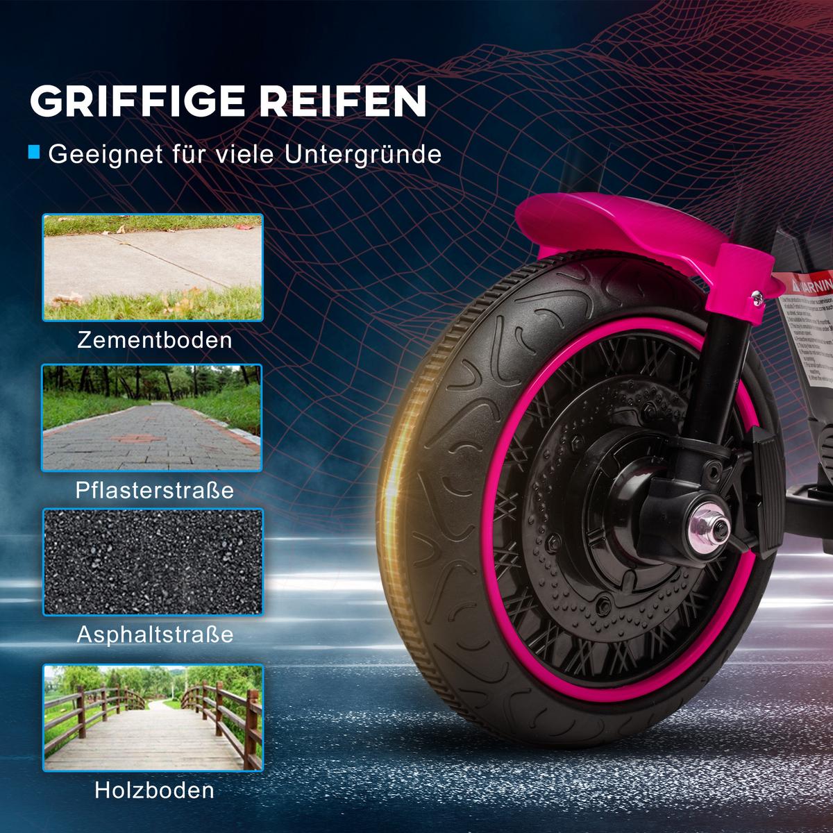 KINDER Elektro-Motorrad Kindermotorrad 6V Kinderfahrzeug für 1,5-3 Jahre Rosa - Rosa, Metall (76/42/57cm) - HOMCOM