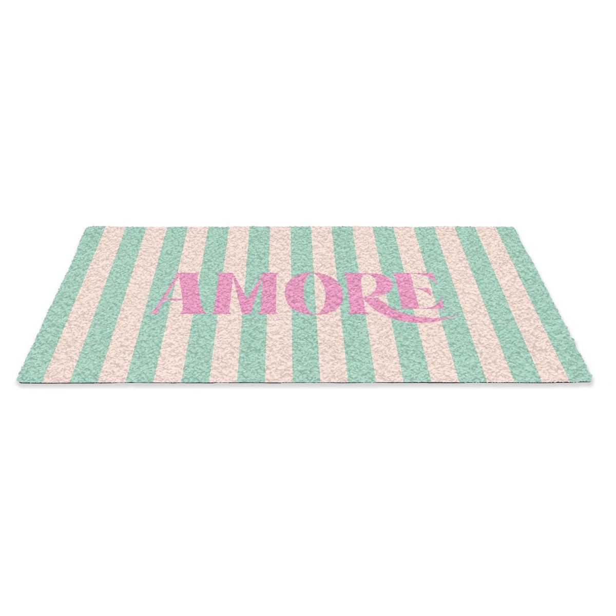 FUSSMATTE Rosa – Grün – Streifen – Amore 90x60 cm - Mintgrün, Kunststoff (90/0.4cm) - MuchoWow