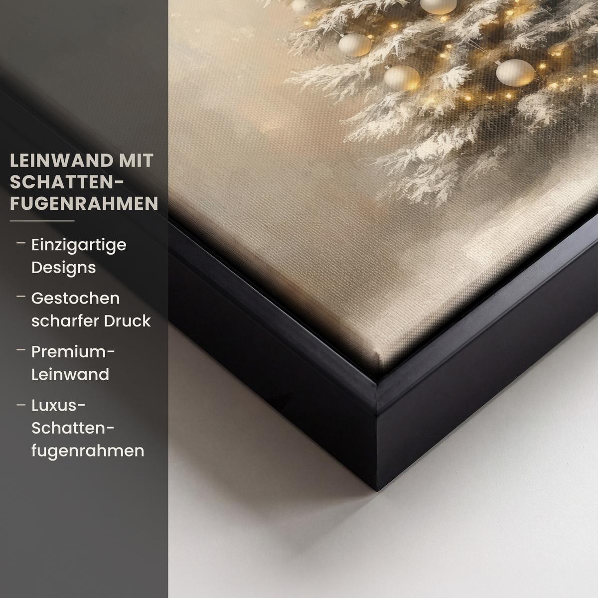 LEINWAND Bilder mit Rahmen - Weihnachten - Weihnachtsbaum - Schnee - Kunst - 20x20 - Champagner, Textil (20/20cm) - MuchoWow