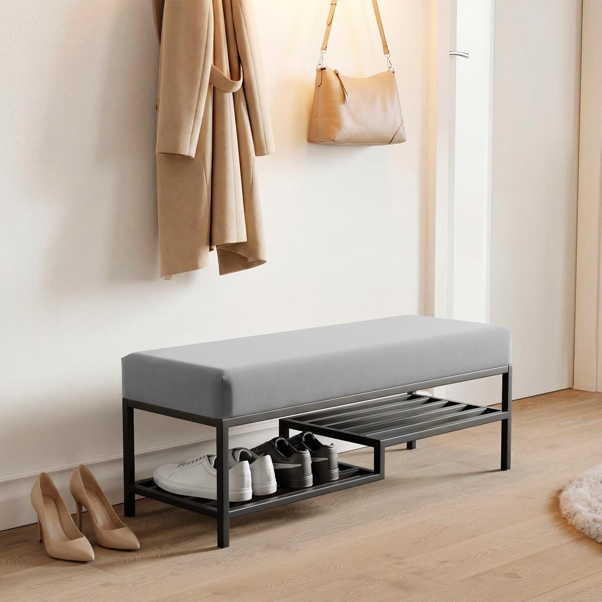POLSTERBANK STEP 100 cm Schwarz / Grau ,Metallgestell - Grau, Textil/Metall (100/45/35cm) - Idohome